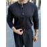 SİYAH HENLEY YAKA REGULER FİT KALIP SWEAT