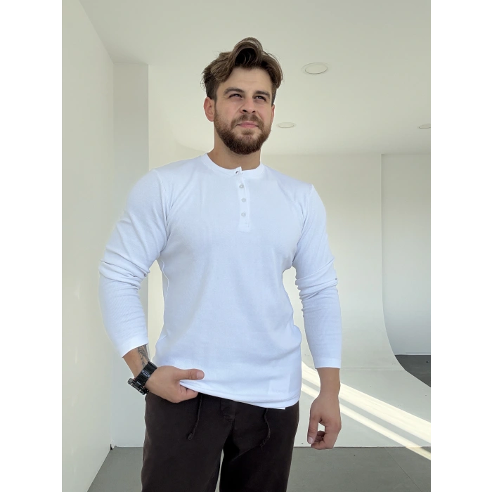 3 Düğmeli Sweat Beyaz