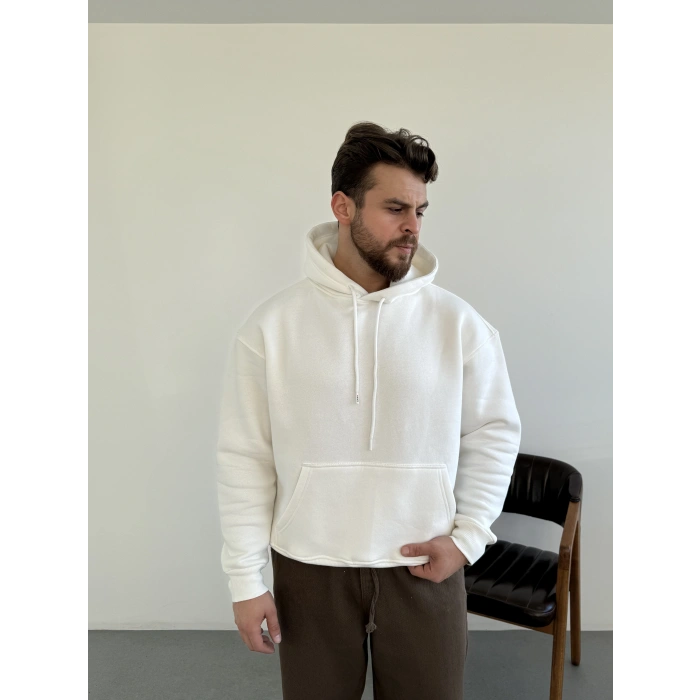 3 iplik Hoodie Beyaz