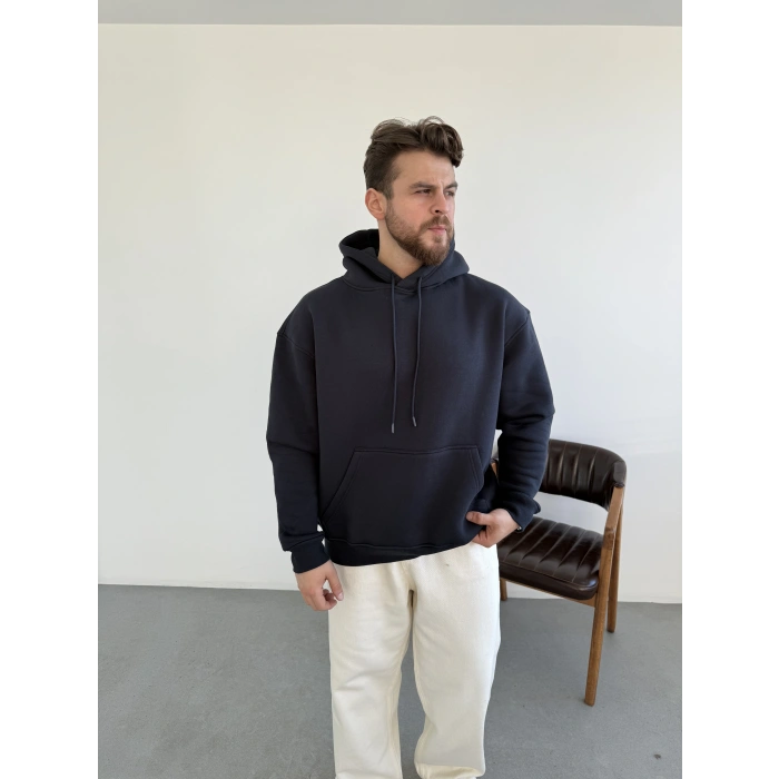 3 iplik Hoodie Lacivert