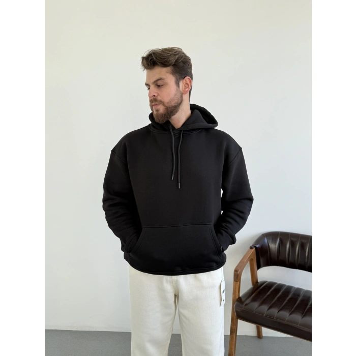 3 iplik Hoodie Siyah