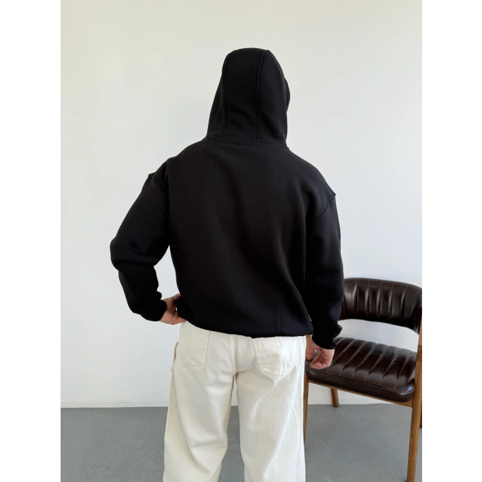 3 iplik Hoodie Siyah