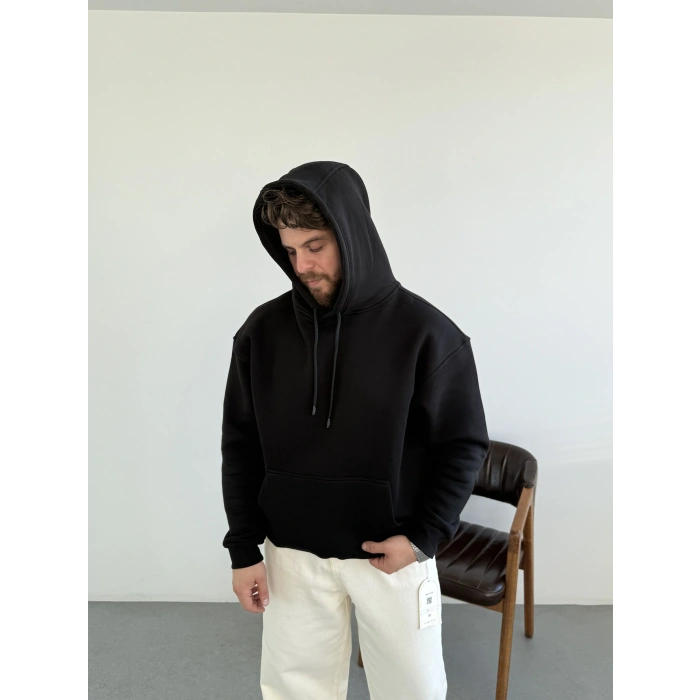 3 iplik Hoodie Siyah