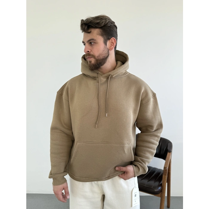 3 iplik Hoodie Vizon