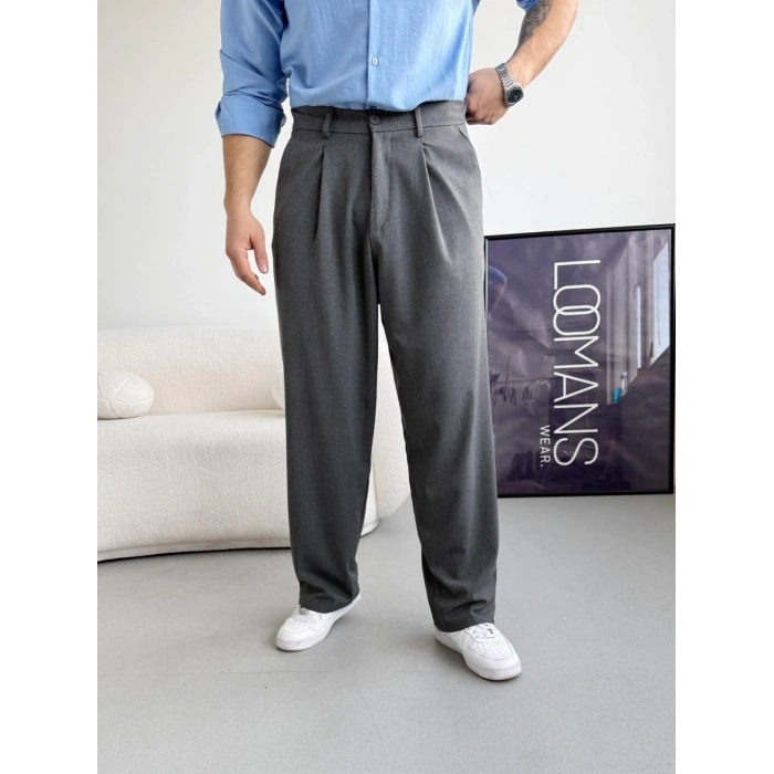 ANTRASİT GRİ TEK PİLELİ BAGGY KALIP KUMAŞ PANTOLON