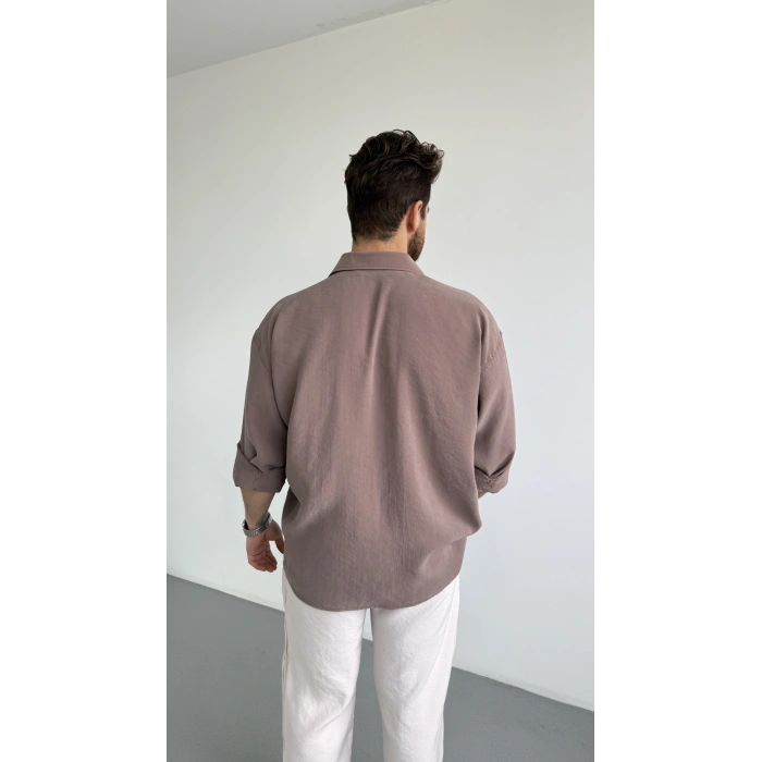 SÜTLÜ KAHVE MODAL KUMAŞ GÖMLEK