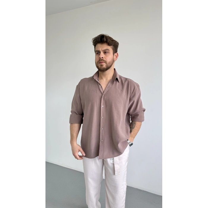 SÜTLÜ KAHVE MODAL KUMAŞ GÖMLEK