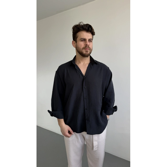 SİYAH MODAL KUMAŞ GÖMLEK