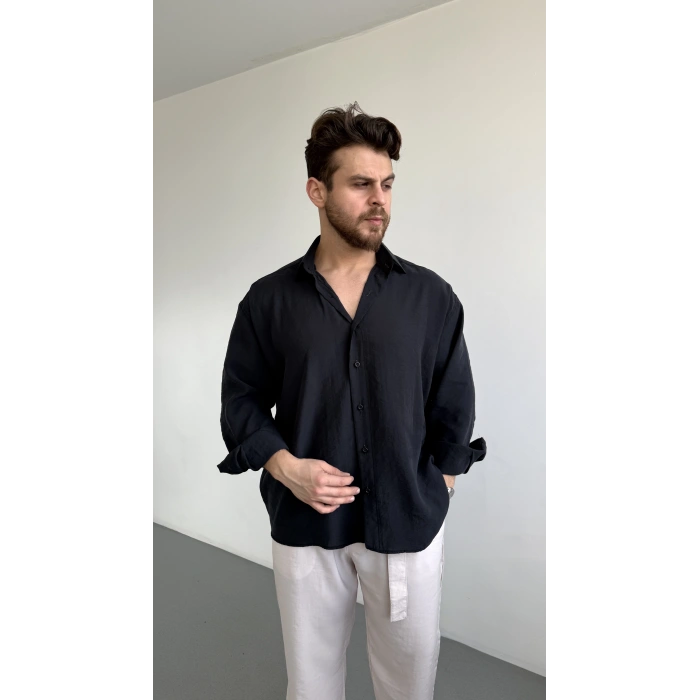 SİYAH MODAL KUMAŞ GÖMLEK