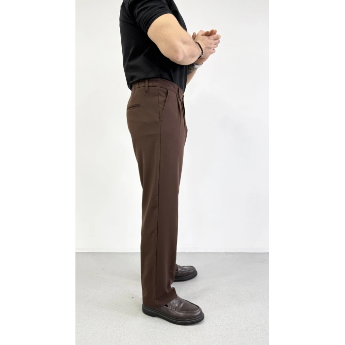 ACI KAHVE ÇİFT PİLELİ BAGGY KALIP KUMAŞ PANTOLON