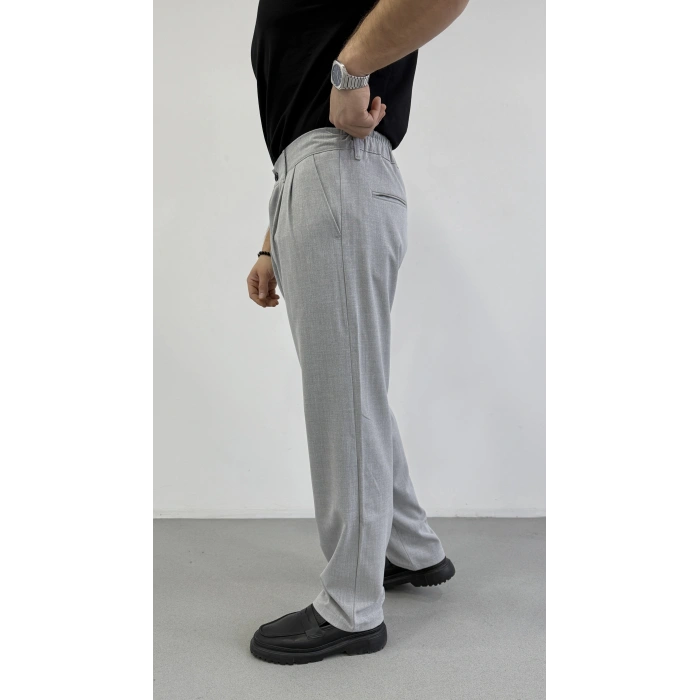 MELANJ GRİ ÇİFT PİLELİ BAGGY KALIP KUMAŞ PANTOLON