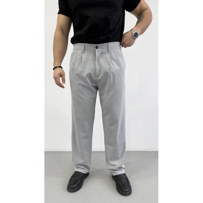 MELANJ GRİ ÇİFT PİLELİ BAGGY KALIP KUMAŞ PANTOLON