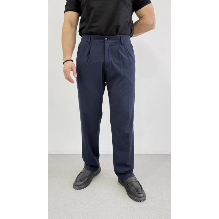 LACİVERT ÇİFT PİLELİ BAGGY KALIP KUMAŞ PANTOLON