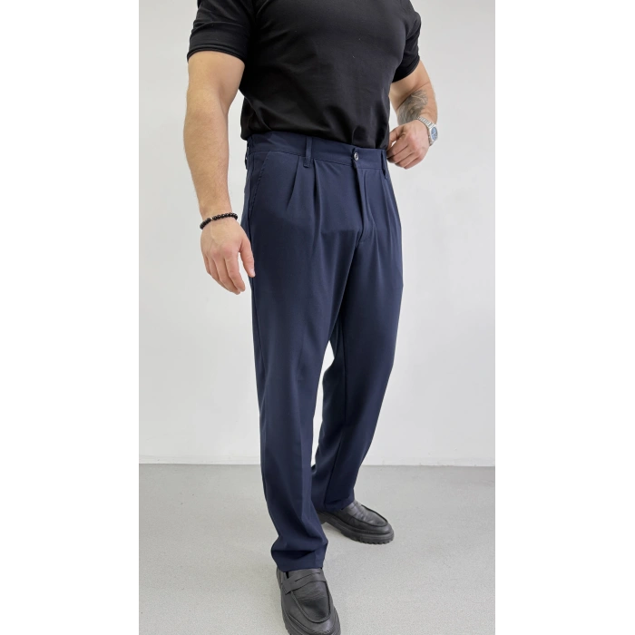 LACİVERT ÇİFT PİLELİ BAGGY KALIP KUMAŞ PANTOLON