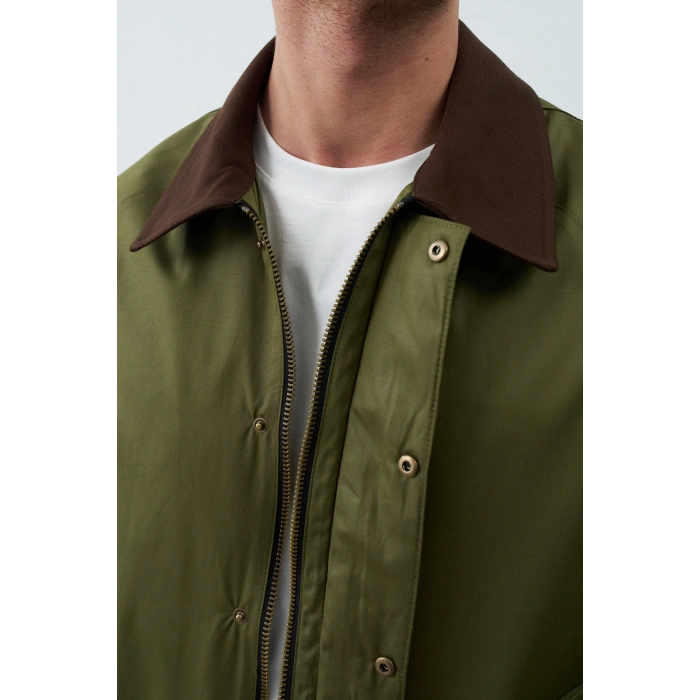 HAKİ YEŞİL KADİFE YAKA MEVSİMLİK CEKET