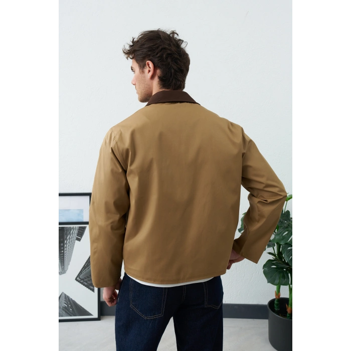 BEJ KADİFE YAKA MEVSİMLİK CEKET