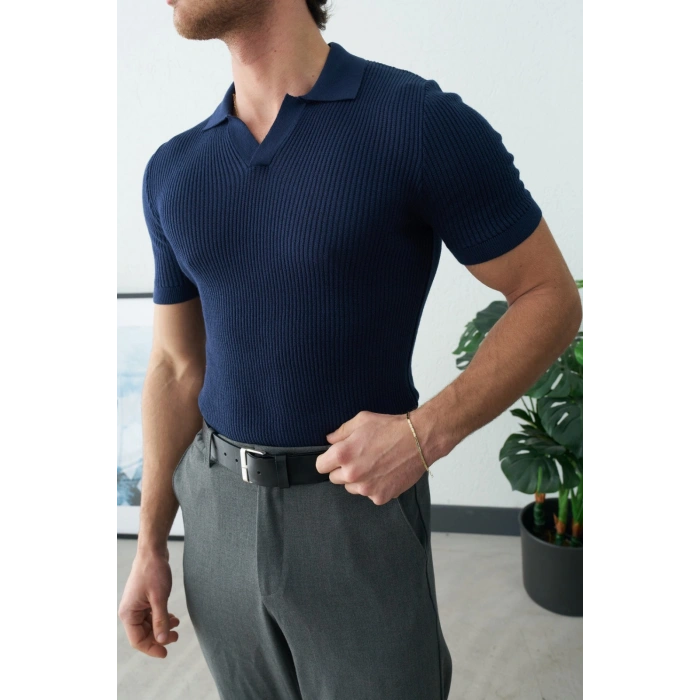 POLO YAKA ÖRME TRİKO LACİVERT