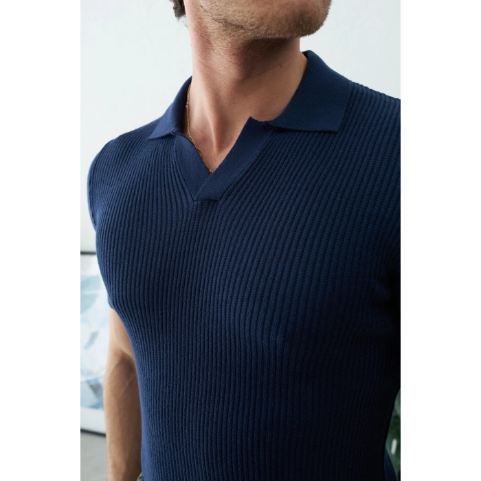 POLO YAKA ÖRME TRİKO LACİVERT