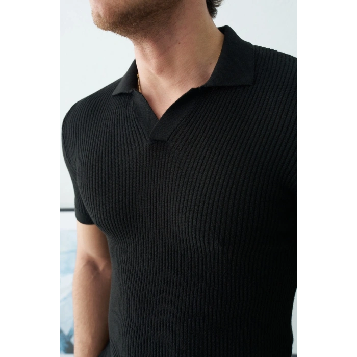 POLO YAKA ÖRME TRİKO SİYAH