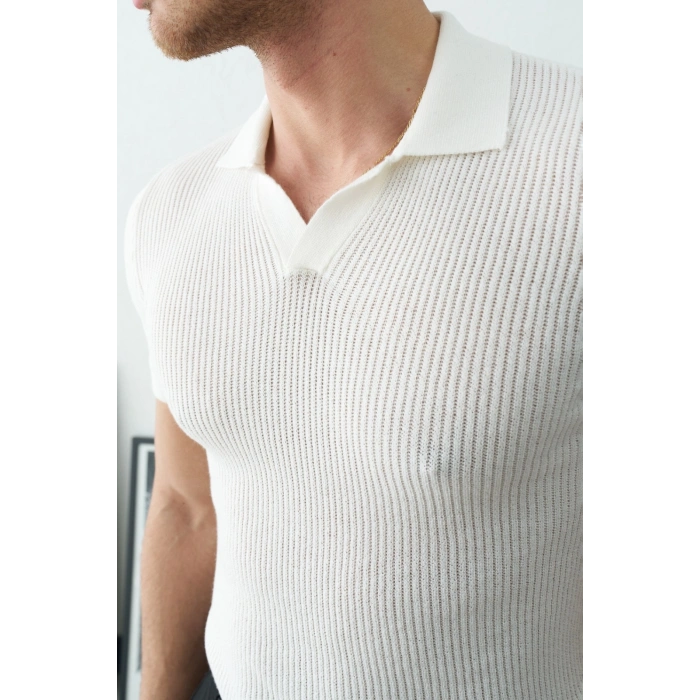 POLO YAKA ÖRME TRİKO BEYAZ