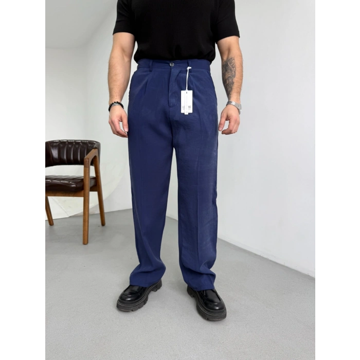 LACİVERT MODAL KUMAŞ TEK PİLELİ BAGGY KALIP PANTOLON