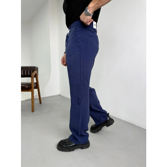 LACİVERT MODAL KUMAŞ TEK PİLELİ BAGGY KALIP PANTOLON