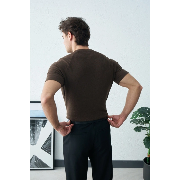 KAHVERENGİ REGLAN KOL PAMUK KUMAŞ TRİKO