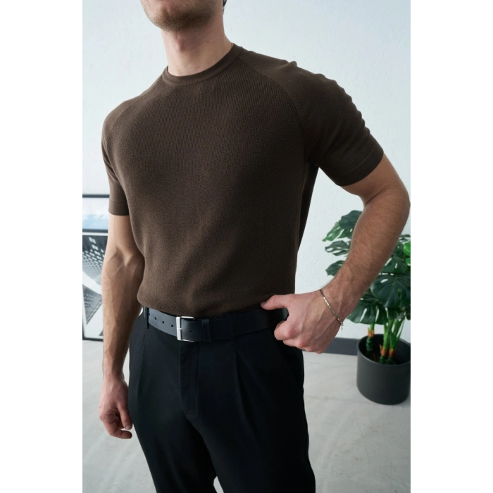 KAHVERENGİ REGLAN KOL PAMUK KUMAŞ TRİKO