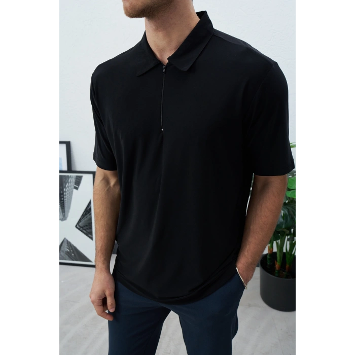 SİYAH FERMUARLI POLO YAKA TİŞÖRT