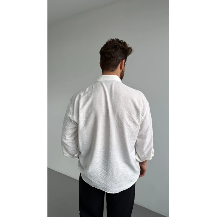 BEYAZ VİSKON KETEN GÖMLEK
