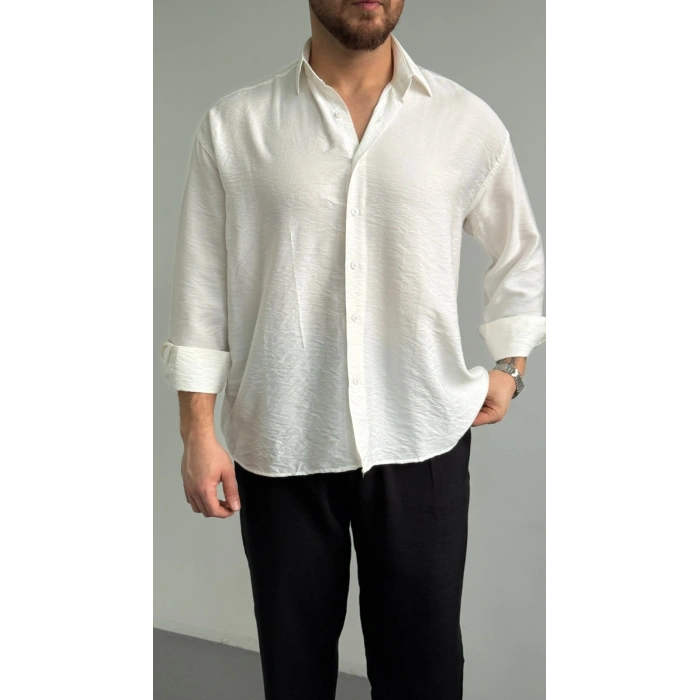 BEYAZ VİSKON KETEN GÖMLEK