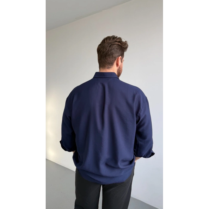 LACİVERT VİSKON KETEN GÖMLEK