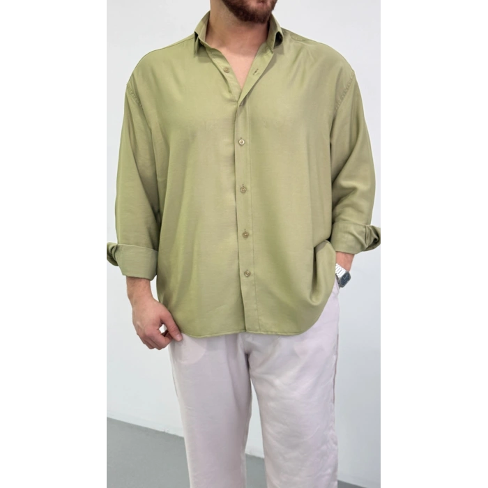 ÇAĞLA YEŞİLİ VİSKON KETEN GÖMLEK