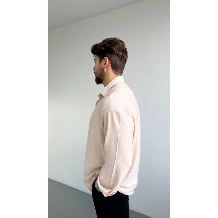 KREM VİSKON KETEN GÖMLEK