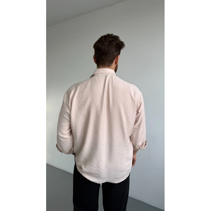 KREM VİSKON KETEN GÖMLEK