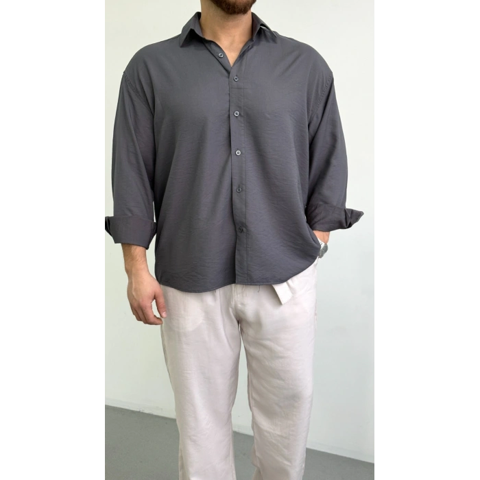 ANTRASİT VİSKON KETEN GÖMLEK