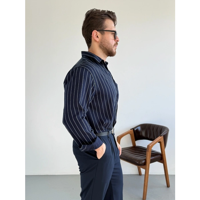 LACİVERT MODAL ÇİZGİLİ GÖMLEK