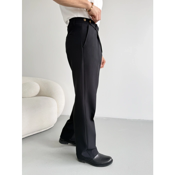 SİYAH UZUN KEMERLİ BAGGY KALIP KUMAŞ PANTOLON