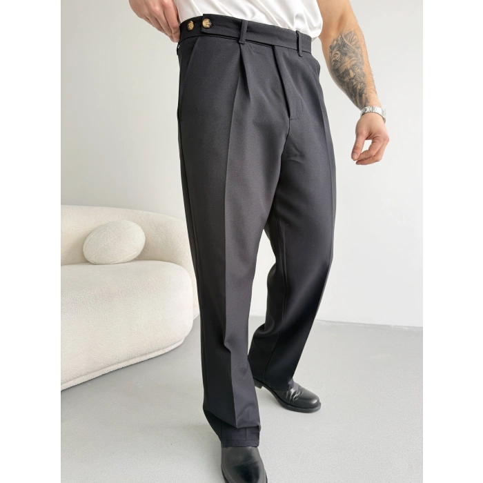 SİYAH UZUN KEMERLİ BAGGY KALIP KUMAŞ PANTOLON