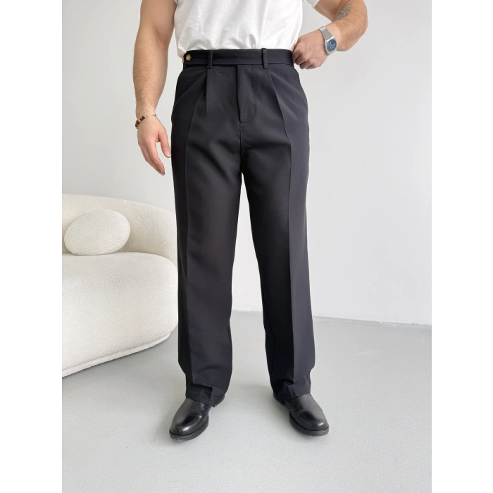 SİYAH UZUN KEMERLİ BAGGY KALIP KUMAŞ PANTOLON