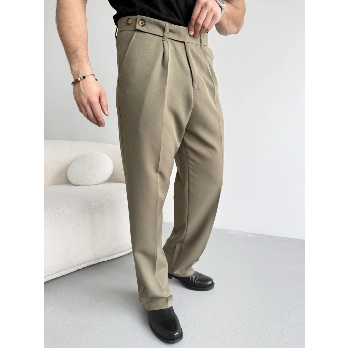 HAKİ YEŞİL UZUN KEMERLİ BAGGY KALIP KUMAŞ PANTOLON