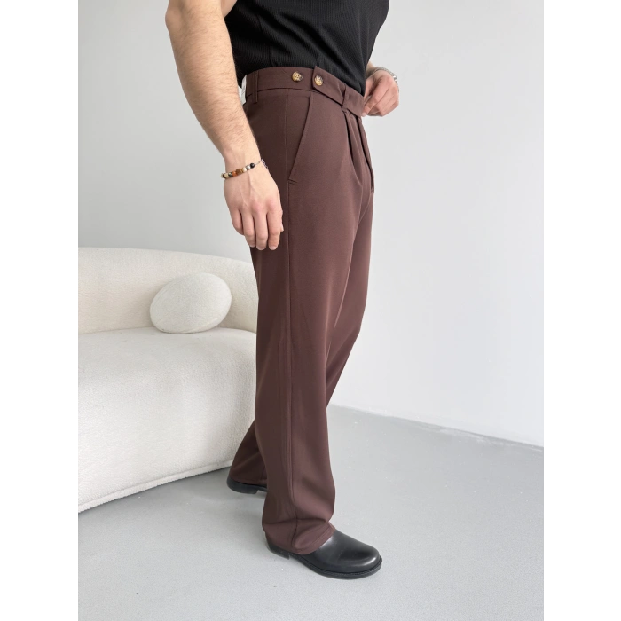 ACI KAHVE UZUN KEMERLİ BAGGY KALIP KUMAŞ PANTOLON