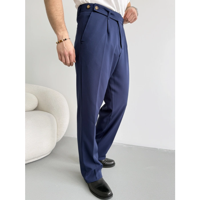 LACİVERT UZUN KEMERLİ BAGGY KALIP KUMAŞ PANTOLON