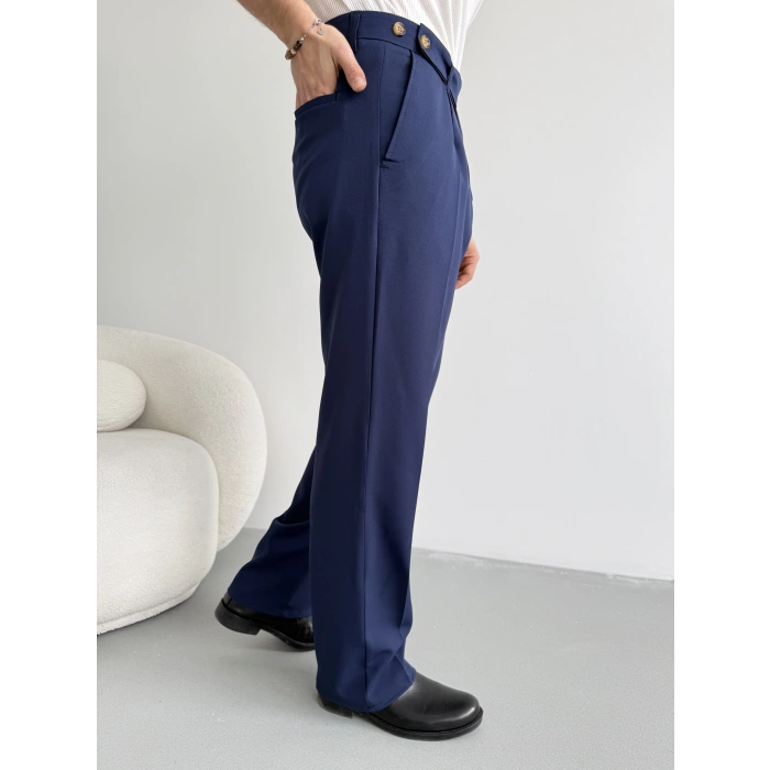 LACİVERT UZUN KEMERLİ BAGGY KALIP KUMAŞ PANTOLON