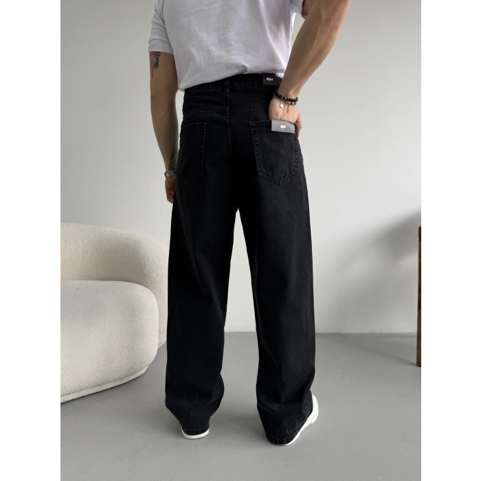 SİYAH LOOSE FİT KALIP BAGGY KOT PANTOLON