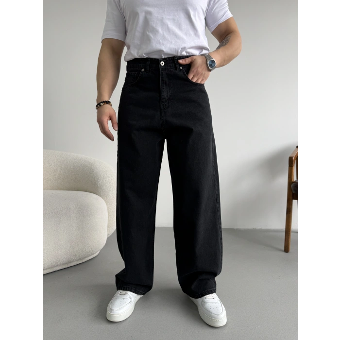 SİYAH LOOSE FİT KALIP BAGGY KOT PANTOLON
