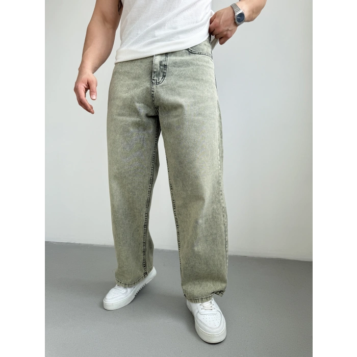 MİNT YEŞİLİ ASİT YIKAMA BAGGY KALIP JEAN