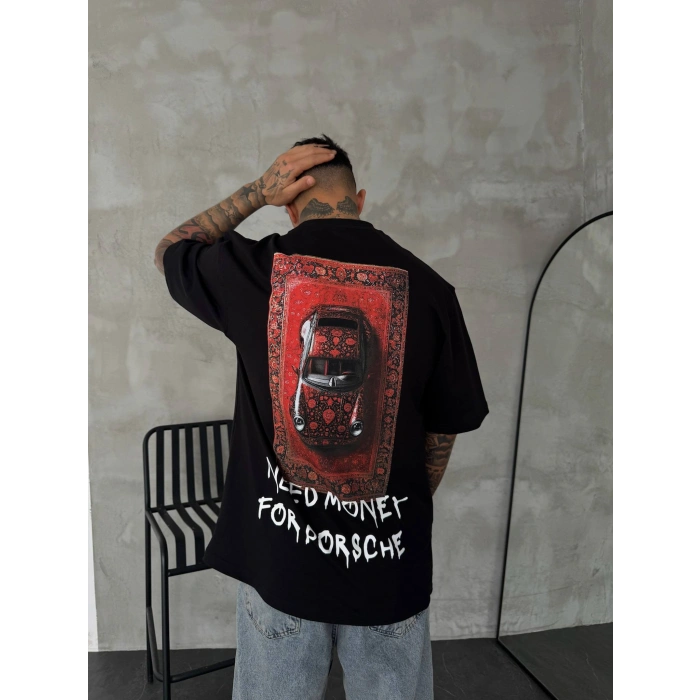 SİYAH OVERSİZE KALIP PORSCHE TİŞÖRT