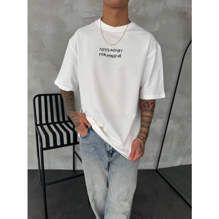 BEYAZ OVERSİZE KALIP PORSCHE TİŞÖRT