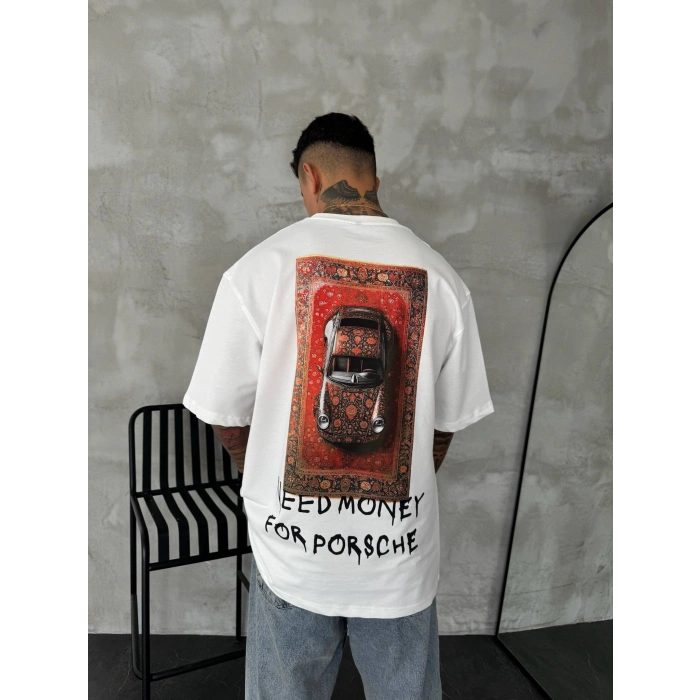 BEYAZ OVERSİZE KALIP PORSCHE TİŞÖRT